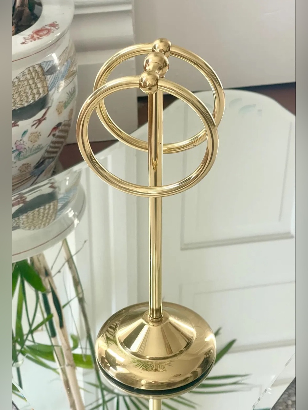 Vintage Brass Towel Ring Stand, Vanity Bathroom Decor